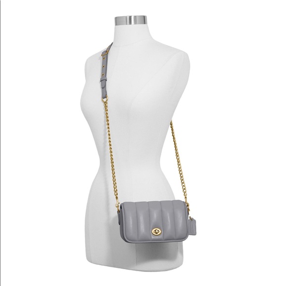 Coach Originals Quilted Turnlock Convertible Dinky 18 Leather Bag Granite Grey - Picture 3 of 11